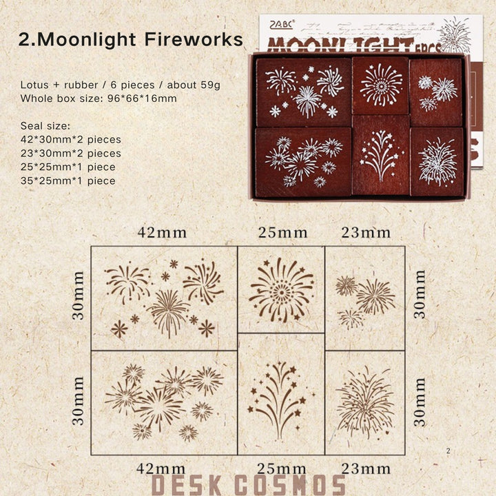 The Seal of Elegance Moonlight Fireworks Rubber Stamp Retro Aesthetic