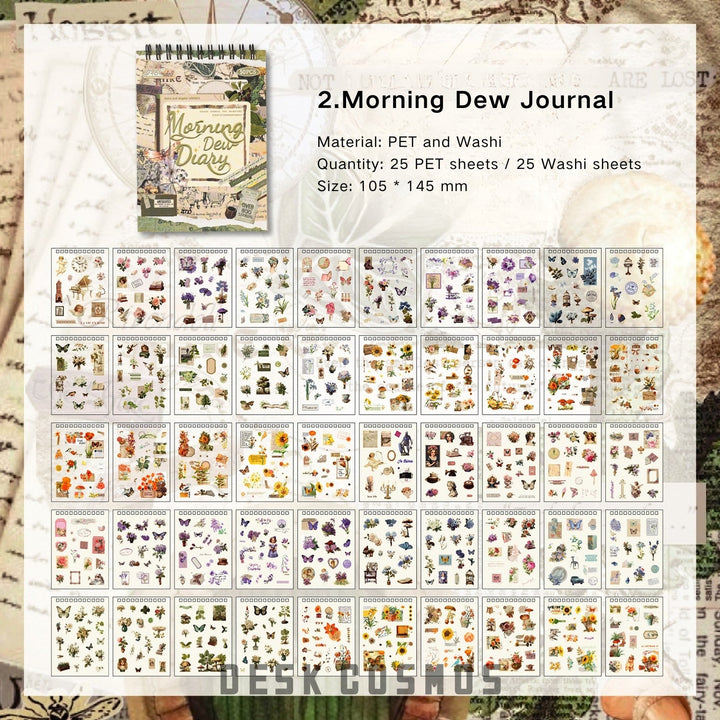 Classical Codex Morning Dew Journal Style Floral Retro Stickers