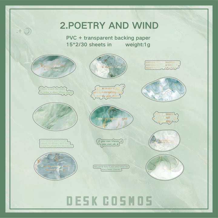 Flowing Gold Rock Dream POETRY AND WIND Gold Foil PET Scrapbook Stickers