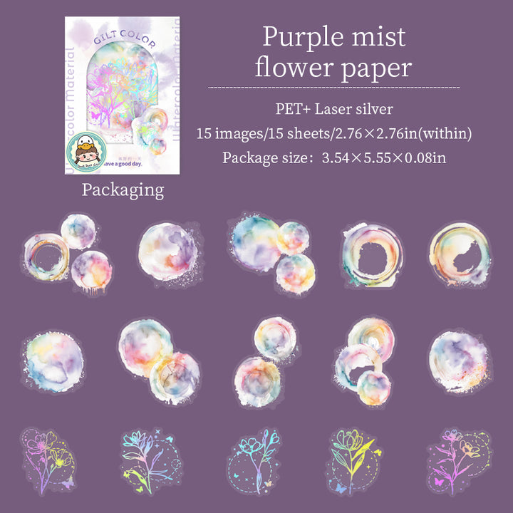 Watercolor PET Stickers Gilt Color Romance Handcrafted Scrapbook Style