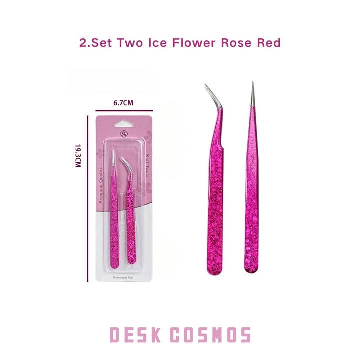Ice Bloom Set Two Rose Red Ice Flower Tweezers