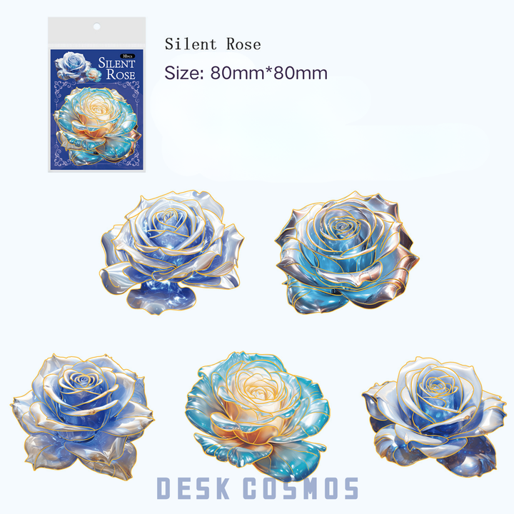 Silent Rose Style Shell Light Ice Crystal Rose Series Journaling PET Stickers