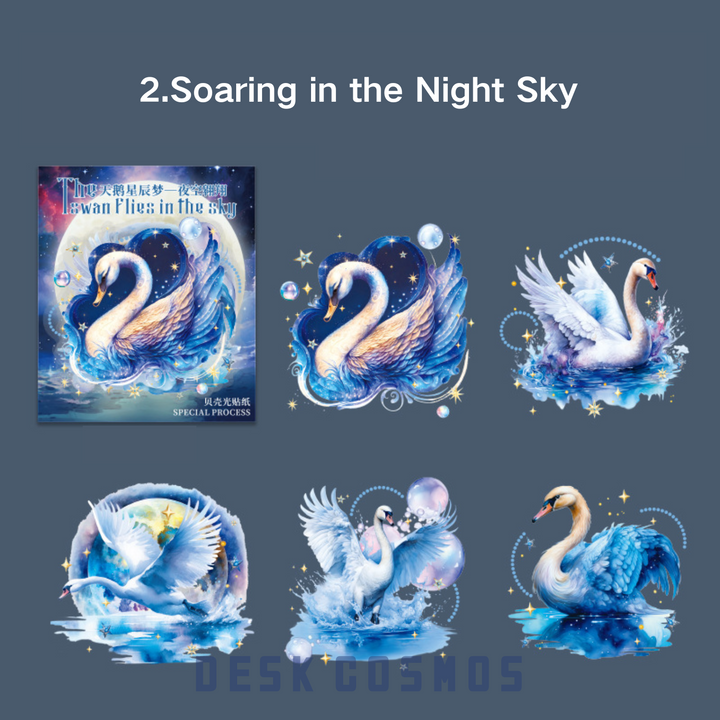 Swan Star Dream Soaring in the Night Sky Magic Stickers for Journal
