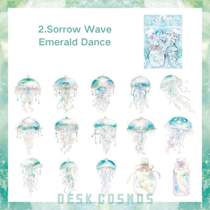 Ocean Waltz Series Sad Wave Jellyfish Stickers Aesthetic Marine Decor