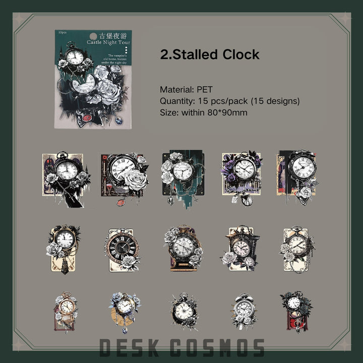 Gothic Castle Clock Tombstone Tarot Stickers Creative Journal Tape