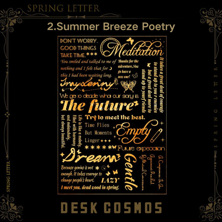 Spring Letter Summer Breeze Poetry 3D Gold Romance Stickers