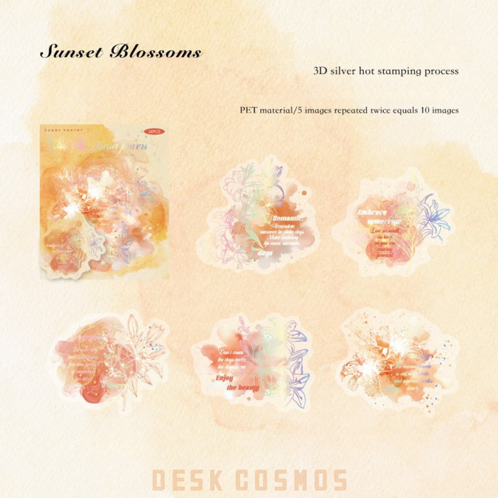 Flowing Flower Spectrum Sunset Blossoms PET Stickers Watercolor Art