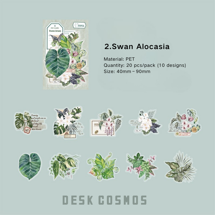 Green Plant Workshop Swan Alocasia Green Leaf PET Stickers