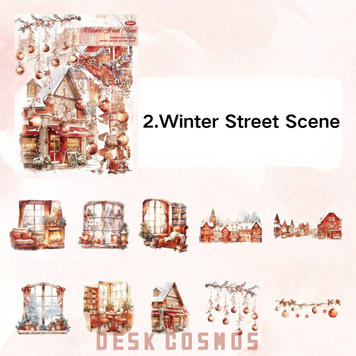 Winter Cottage Series Winter Street Scene PET Stickers