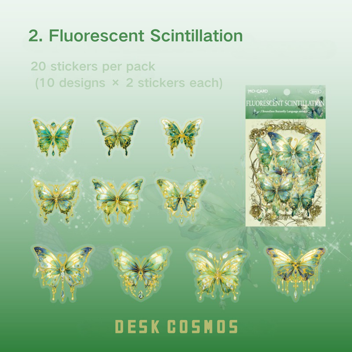 Green Butterfly Stickers, 20 pieces in a pack, made with PET material, easy to peel, waterproof