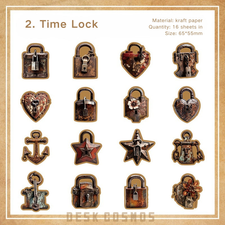 Old Erosion Time Lock PET Stickers Collage Style
