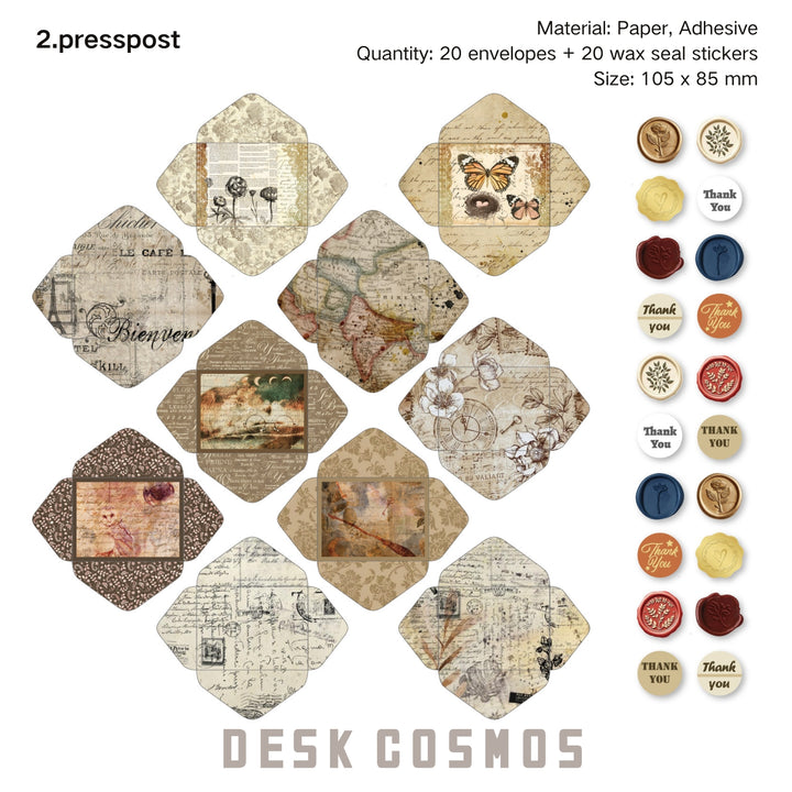 Vintage Envelope and Wax Seal Sticker Set - Desk Cosmos