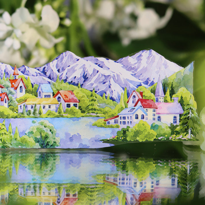 Lakeside Cabin Under Snow Mountain PET Tape - Desk Cosmos