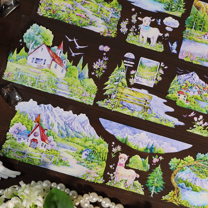 Lakeside Cabin Under Snow Mountain PET Tape - Desk Cosmos