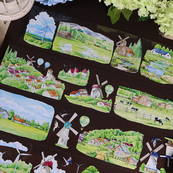 Sunny Field Windmill Scenic PET Tape - Desk Cosmos