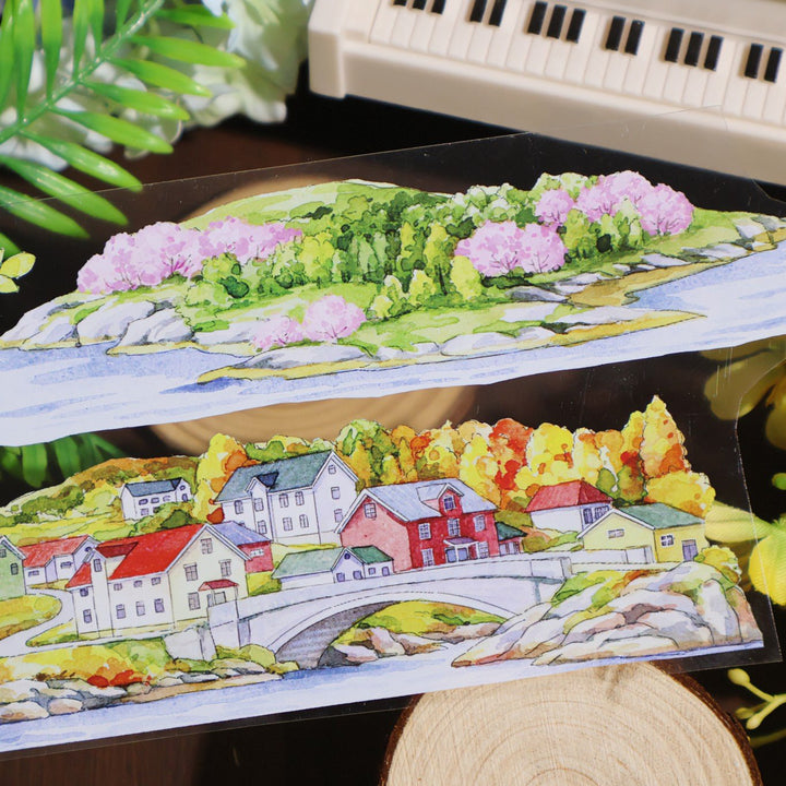Iceland Spring and Autumn Street Landscape PET Tape - Desk Cosmos
