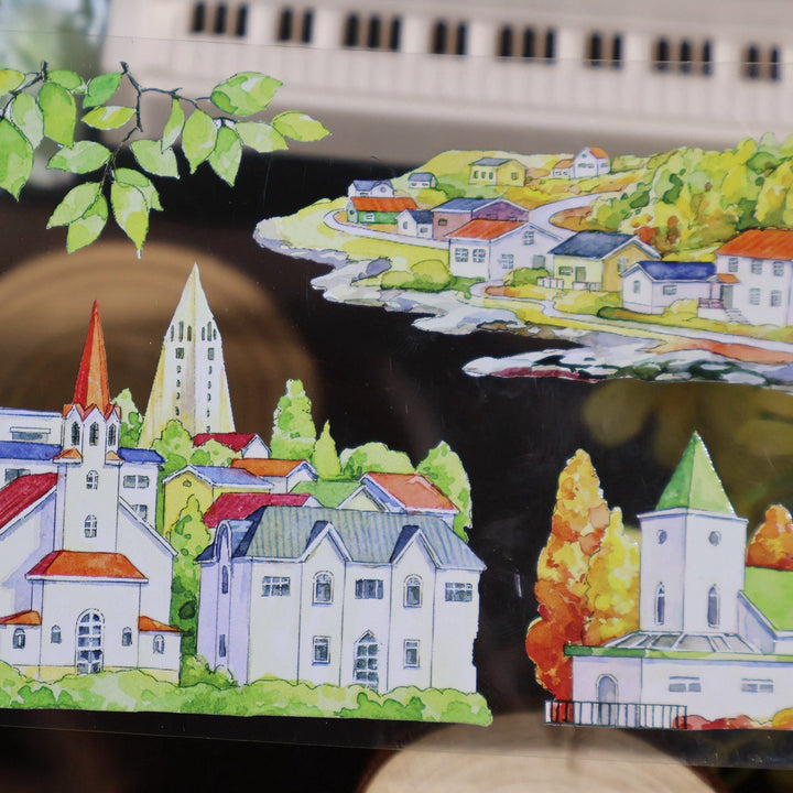 Iceland Spring and Autumn Street Landscape PET Tape - Desk Cosmos
