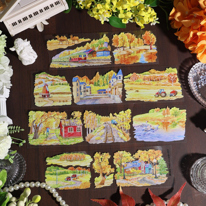 Golden Autumn Mountain Scenic PET Tape - Desk Cosmos