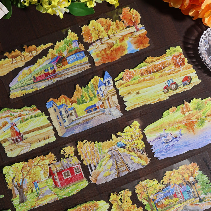 Golden Autumn Mountain Scenic PET Tape - Desk Cosmos