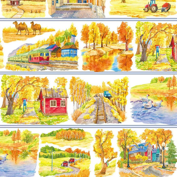 Golden Autumn Mountain Scenic PET Tape - Desk Cosmos