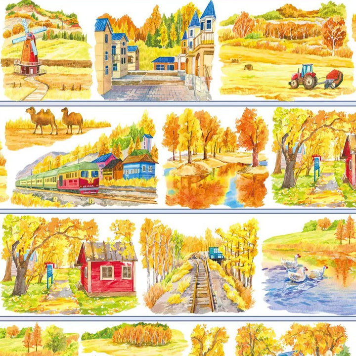 Golden Autumn Mountain Scenic PET Tape - Desk Cosmos