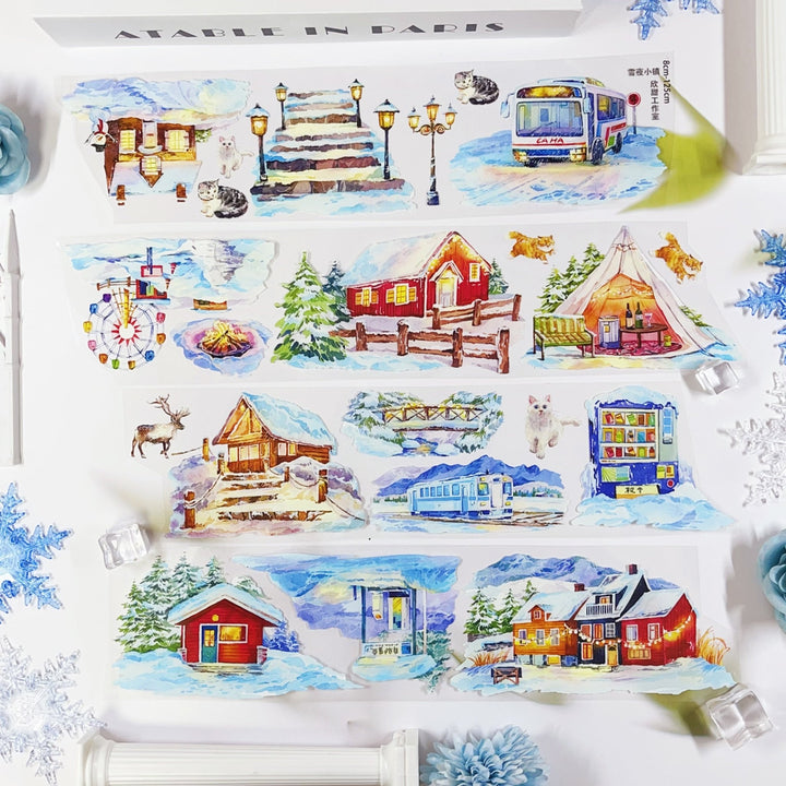 Snowy Night Town Winter Scene PET Tape - Desk Cosmos