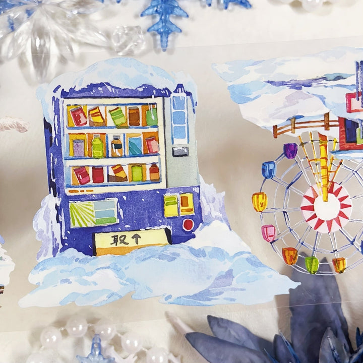 Snowy Night Town Winter Scene PET Tape - Desk Cosmos