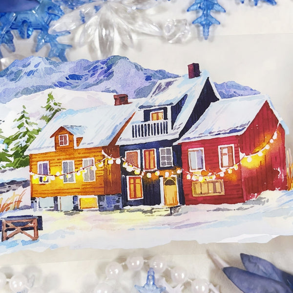 Snowy Night Town Winter Scene PET Tape - Desk Cosmos