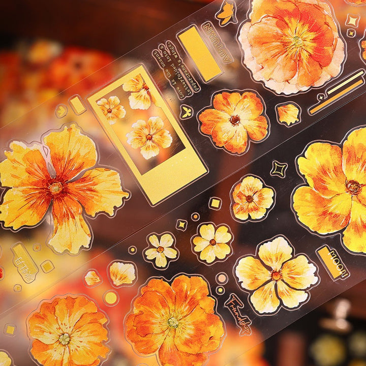 Vintage Yellow - Orange Floral Die - cut Tape - Desk Cosmos
