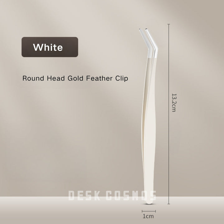White Round Head Gold Feather Clip