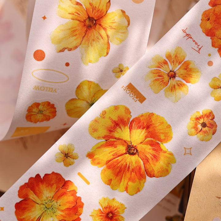 Vintage Yellow - Orange Floral Die - cut Tape - Desk Cosmos