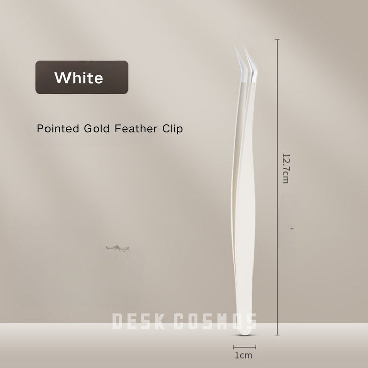 White Pointed Gold Feather Clip