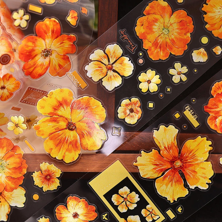 Vintage Yellow - Orange Floral Die - cut Tape - Desk Cosmos