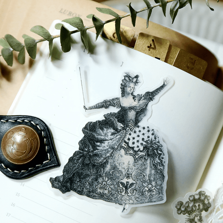 Medieval Classic Copperplate Journal Stickers—Character, architecture, airplane, knight - Desk Cosmos