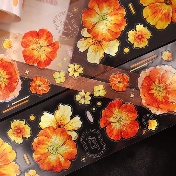 Vintage Yellow - Orange Floral Die - cut Tape - Desk Cosmos