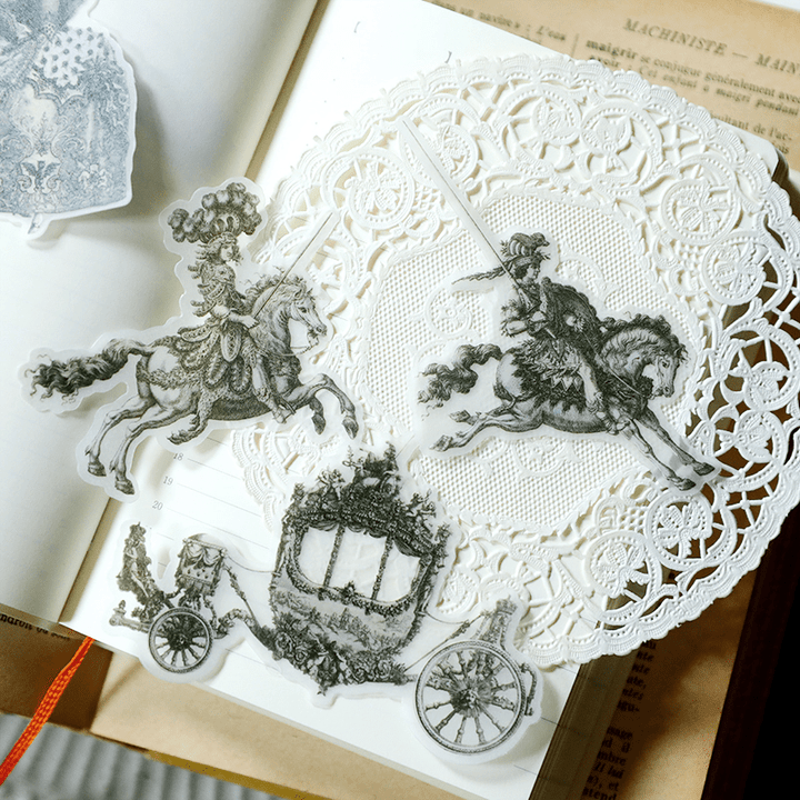 Medieval Classic Copperplate Journal Stickers—Character, architecture, airplane, knight - Desk Cosmos
