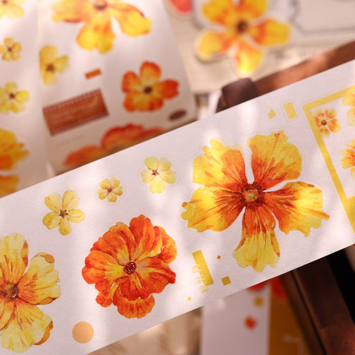 Vintage Yellow - Orange Floral Die - cut Tape - Desk Cosmos