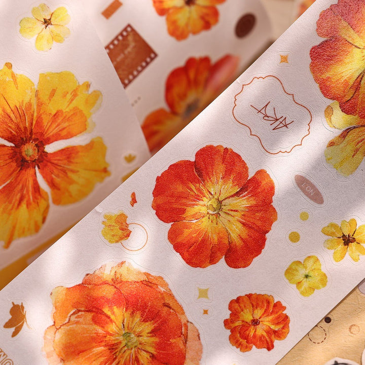 Vintage Yellow - Orange Floral Die - cut Tape - Desk Cosmos