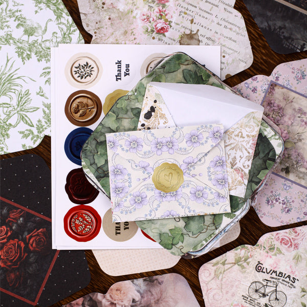 Vintage Envelope and Wax Seal Sticker Set - Desk Cosmos
