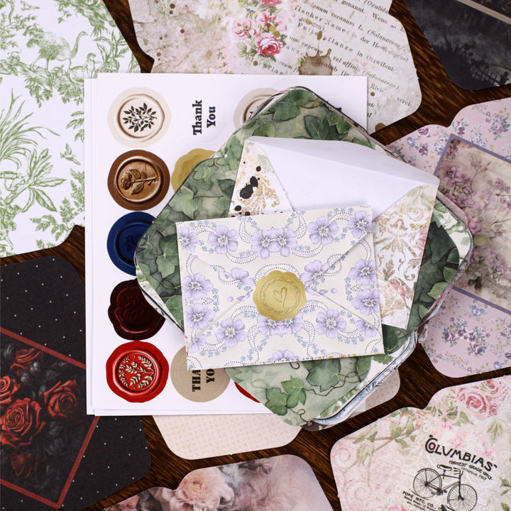 Vintage Envelope and Wax Seal Sticker Set - Desk Cosmos