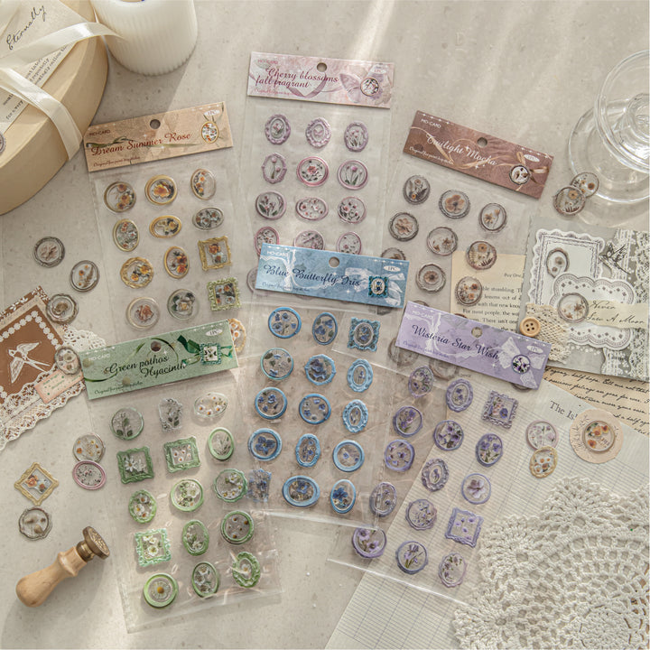 Garden Flowers Wax Seal Epoxy Stickers - Desk Cosmos