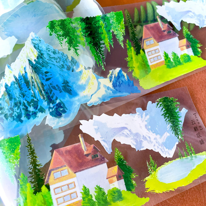 Green on the Snowy Peaks – PET Scenery Tape - Desk Cosmos