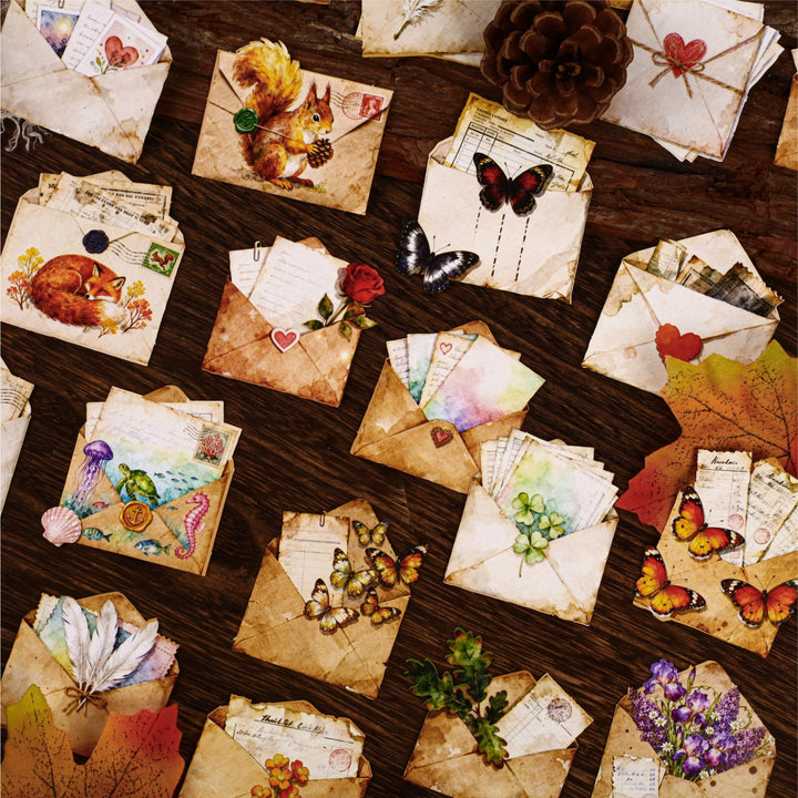 Vintage Letter Stickers – Butterfly, Feather, Leaf, Flower - Desk Cosmos