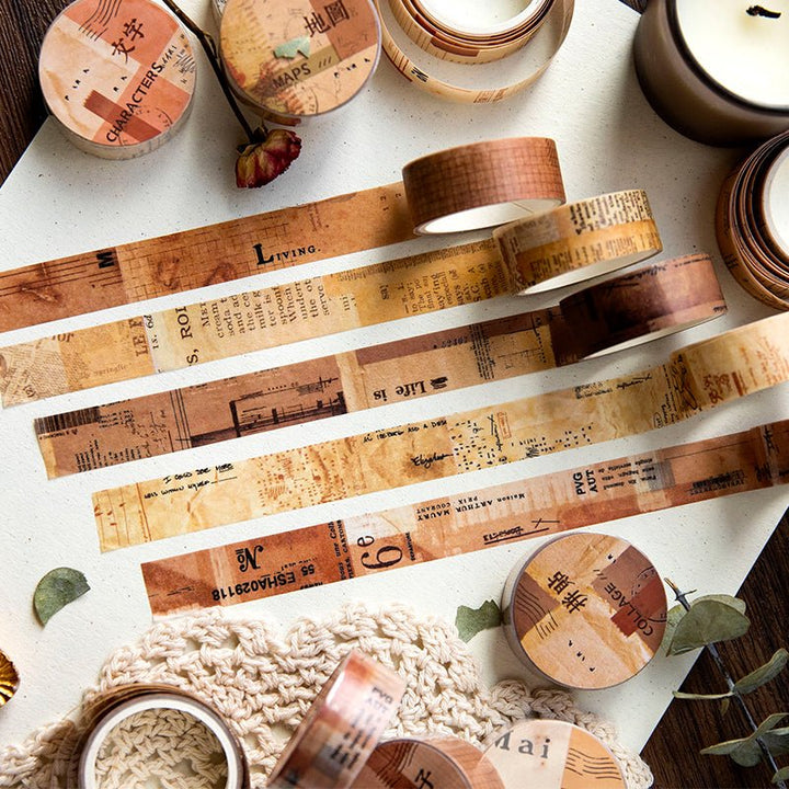 Vintage Washi Tape – Receipt, Plant, Map, Text - Desk Cosmos