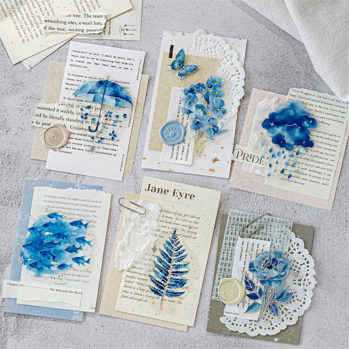 Blue Mood Stickers – Cloud, Flower, Moon - Desk Cosmos