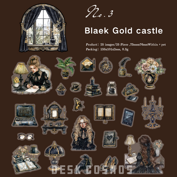 Black world Girl Black Gold Castle Retro Gothic Stickers