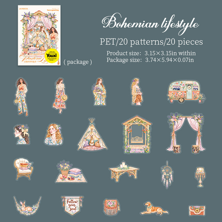 Romantic Rural Life Bohemian Lifestyle PET Stickers Free Spirit Mood