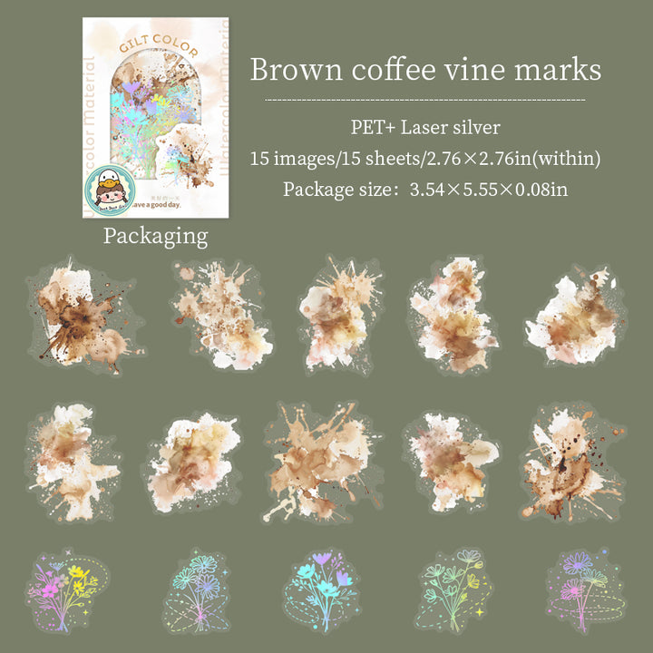 Watercolor PET Stickers Gilt Color Romance Golden Romantic Stickers