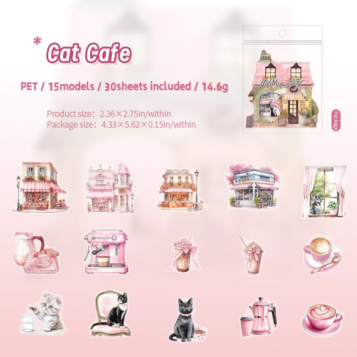 Holiday Outing Cat Cafe Cozy Daily Scene PET Stickers