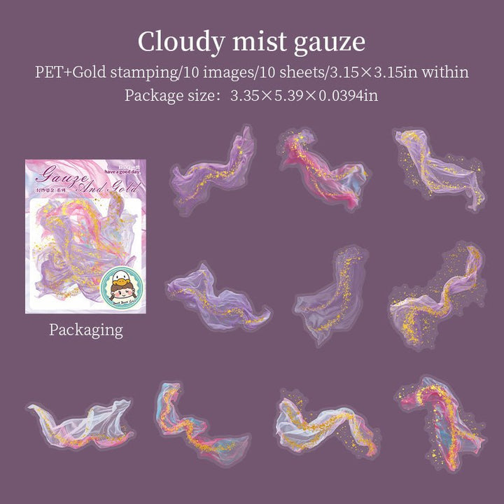 Gauze And Gold PET Stickers Romantic Watercolor For Creative Decoration